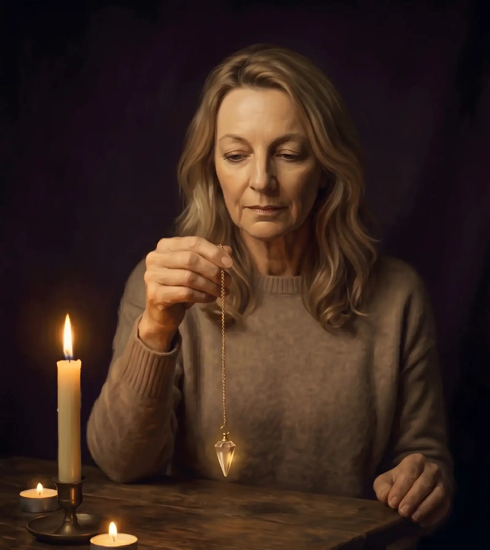 Illustrative scene — Vesper working with a pendulum